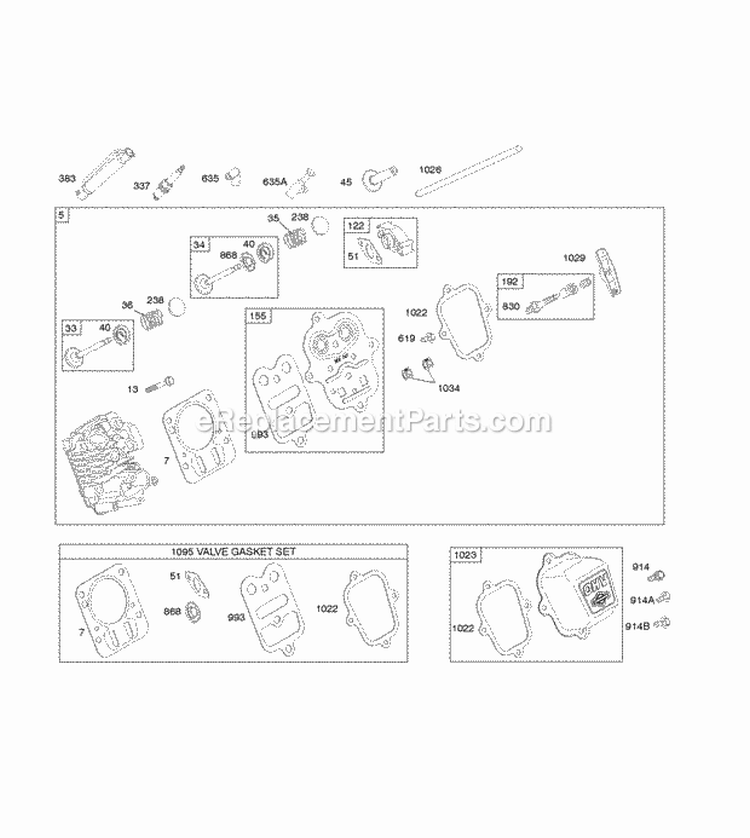 Cylinder Head KitsGaskets Valve Diagram and Parts List for 122002-0394-B8  Briggs and Stratton Engine